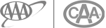 The image shows two logos: one for AAA with an orbit-like design and one for CAA, both within oval shapes.